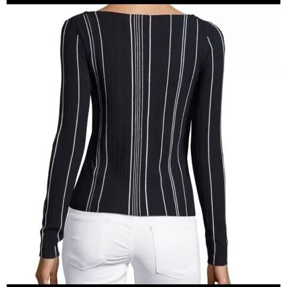 Theory Navy Blue White Stripe Hanskon Prosecco Ribbed Knit Sweater Top Small - Picture 2 of 10